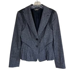 Bebe Sz XS Y2K Wool Silk Blend Tweed Blazer Fitted Feminine Leather Panels Sexy